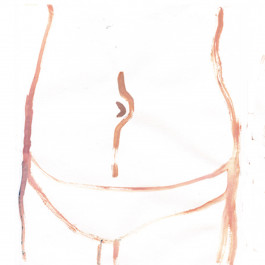 The final image in the series, again a close up of a surgery scar on a bare stomach painted with simple brushtrokes 