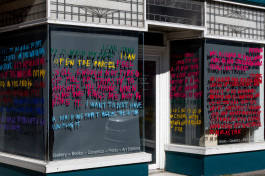 Untitled (A Machine That Beeps), Date unknown. Vinyl transfer of the the original felt-tip onto the windows of Well Projects 2023 